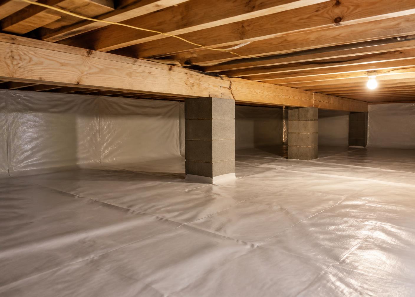 Clean crawl space with sealed vapour barrier over the ground